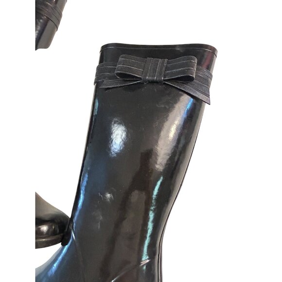 KATE SPADE Rain Glossy Black Rubber Boots Pull On Knee High Size 10 - Picture 3 of 5